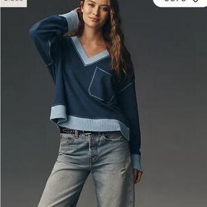 NWT Anthropologie Pilcro The Montana Pocket knit top Earth Blue size Large